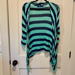 Teal and Navy Knit High Low Cardigan